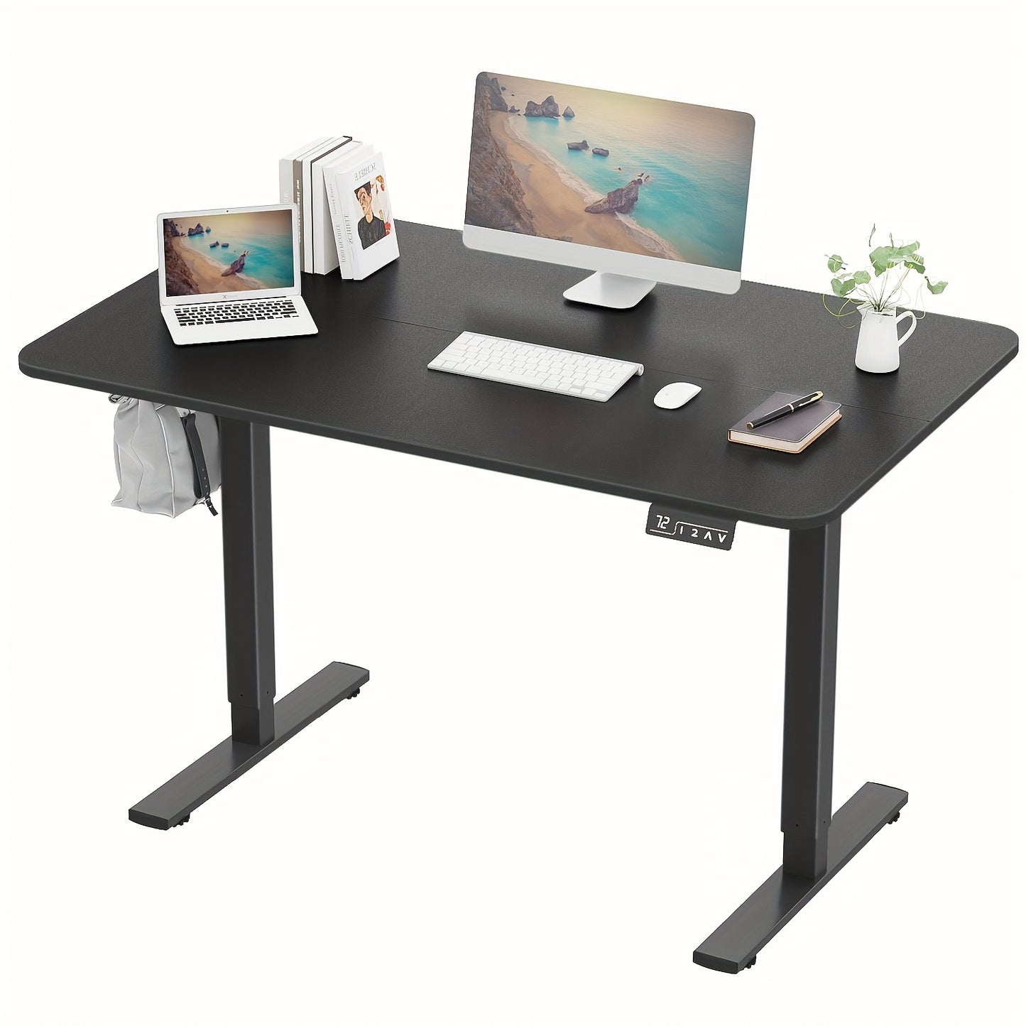 Adjustable Electric Standing Desk | Sit-Stand Office Desk with Memory Height, Metal Frame & Hook – Home, Study, Gaming