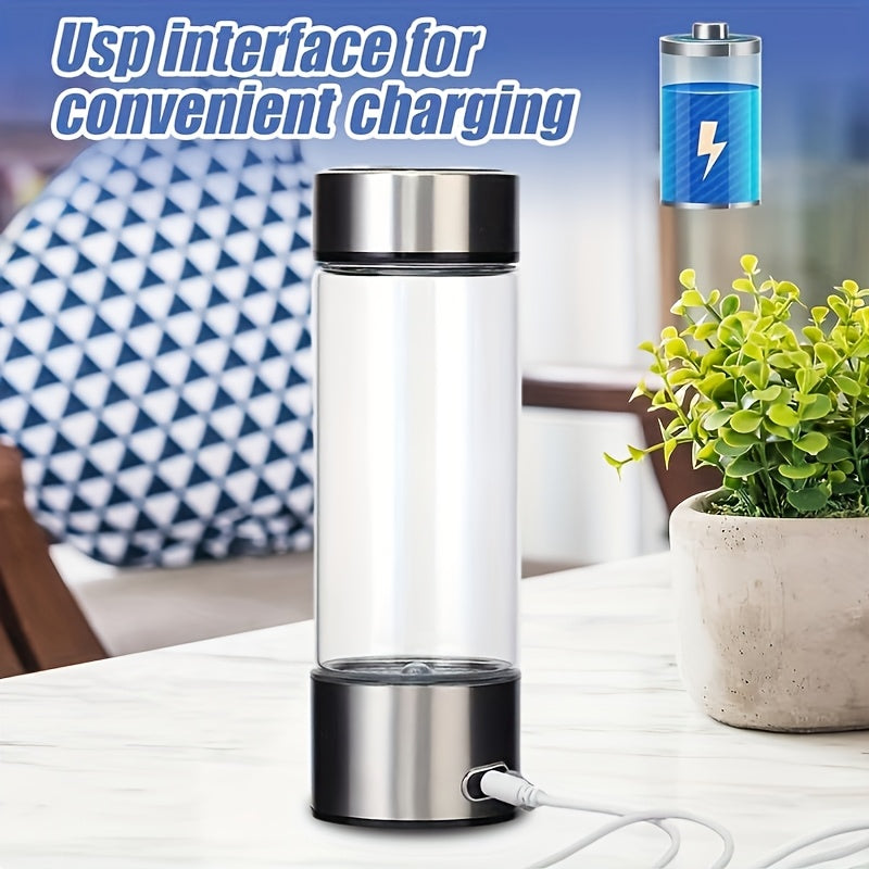 Hydrogen Water Bottle Portable SPE PEM Generator, Quick Electrolysis, Rechargeable 420ml
