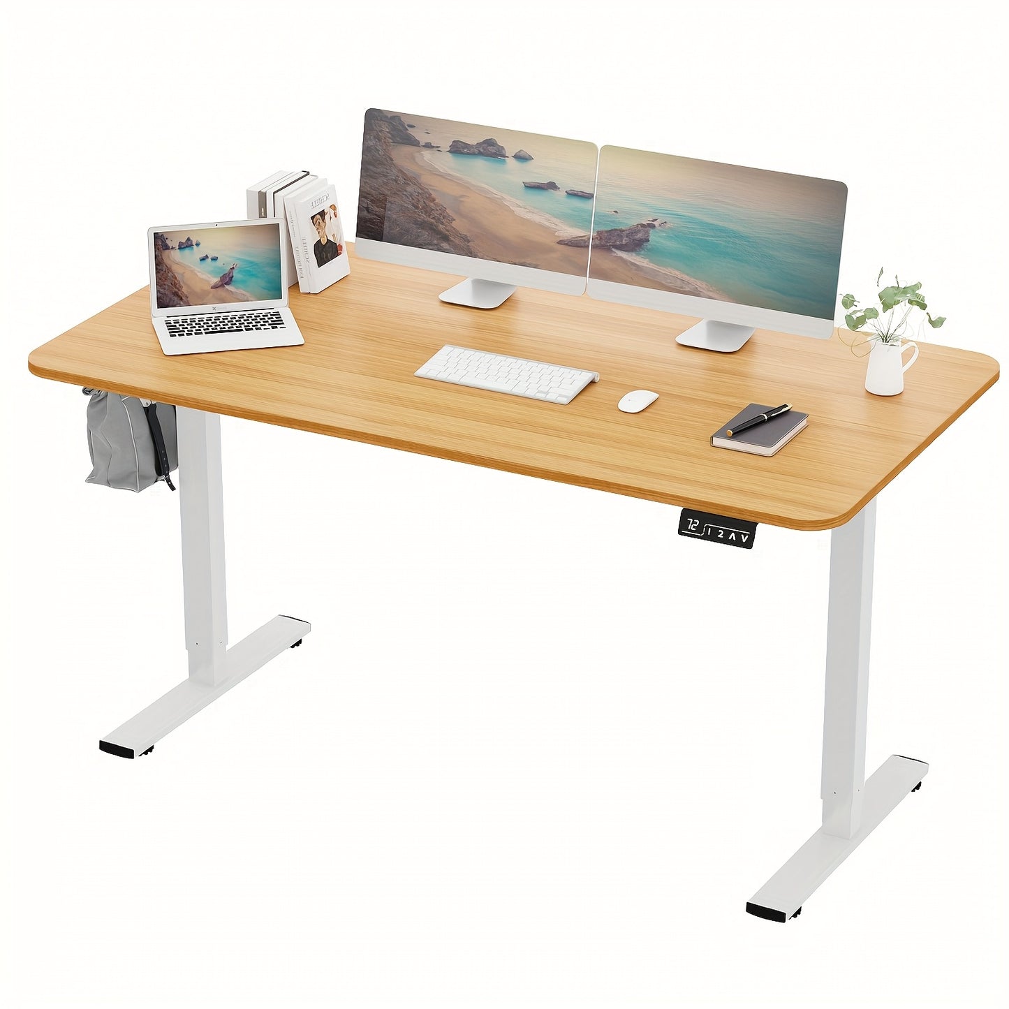 Adjustable Electric Standing Desk | Sit-Stand Office Desk with Memory Height, Metal Frame & Hook – Home, Study, Gaming