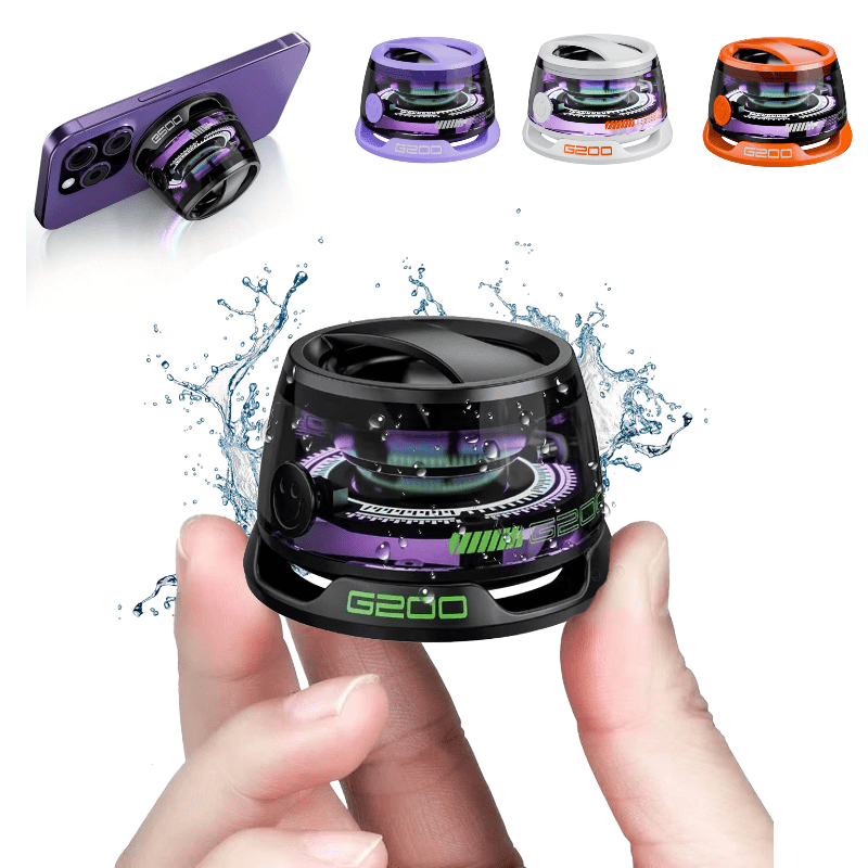 Portable Magnetic Mini Bluetooth Speaker RGB Lights, Phone Stand, Dual Bass, USB-C