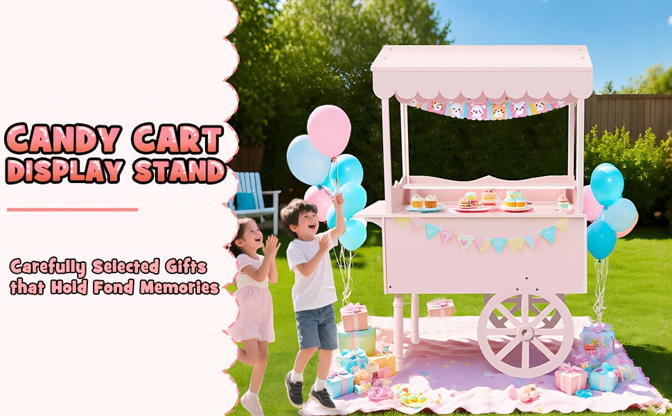 Candy Cart with Wheels – Wooden Dessert Display Stand for Indoor/Outdoor Use