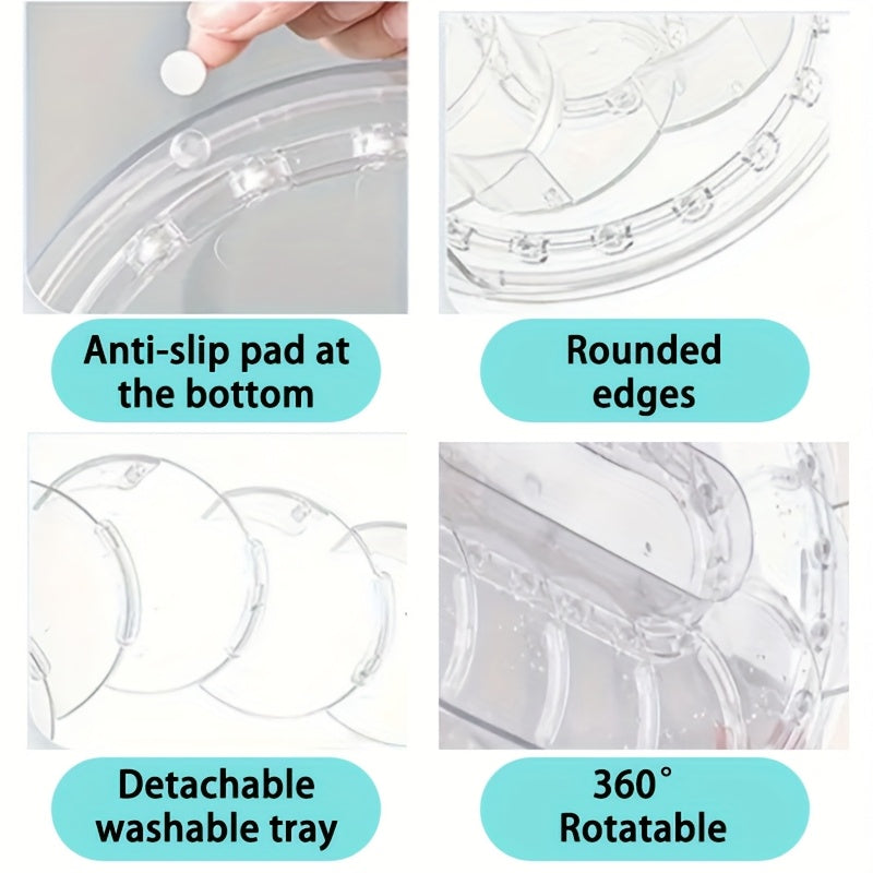 360° Rotating Storage Tray – Clear Plastic Kitchen Organizer for Cabinet, Fridge