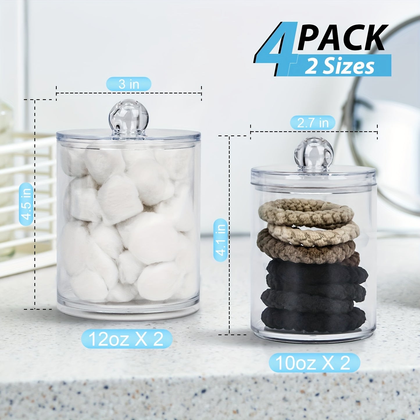 Reusable Plastic Storage Box Set (4 Pack) – Transparent, BPA Free, Bathroom Organizer with Lids