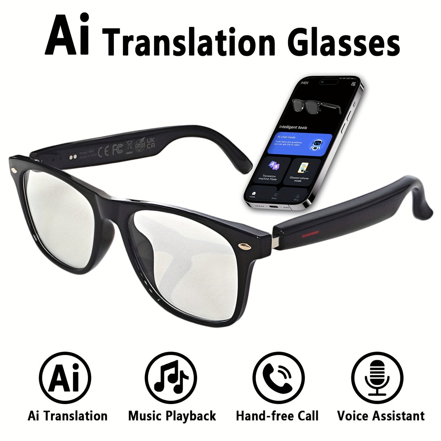 AI Smart Glasses – Handsfree Translation & Calls, Stylish Eyewear Gift for Travel