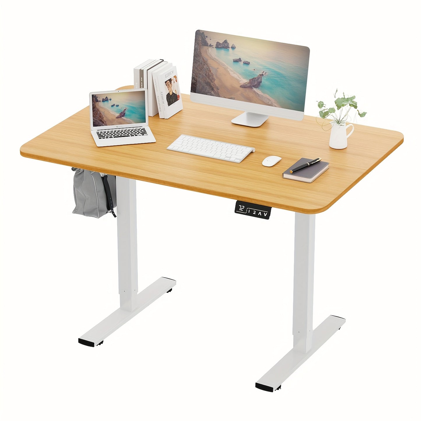 Adjustable Electric Standing Desk | Sit-Stand Office Desk with Memory Height, Metal Frame & Hook – Home, Study, Gaming