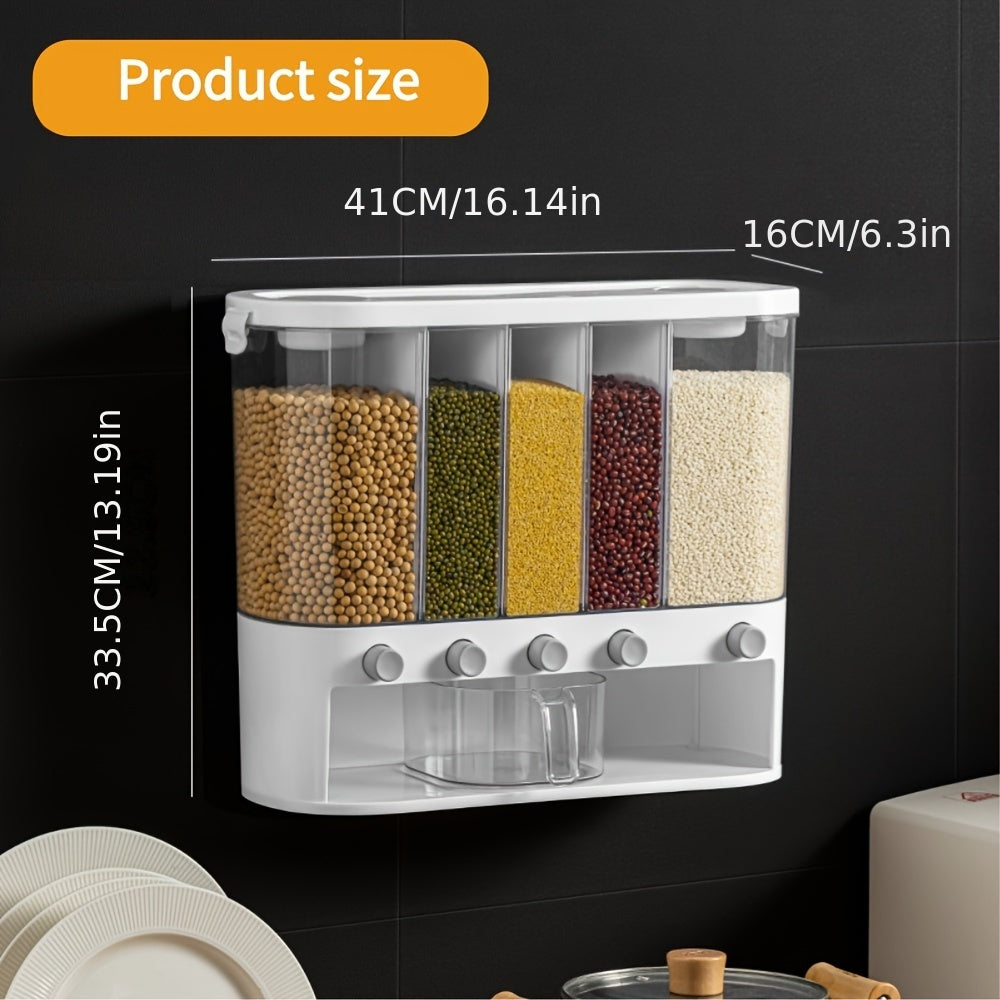 Large Airtight Rice Dispenser 5-Compartment Grain Storage Container Kitchen