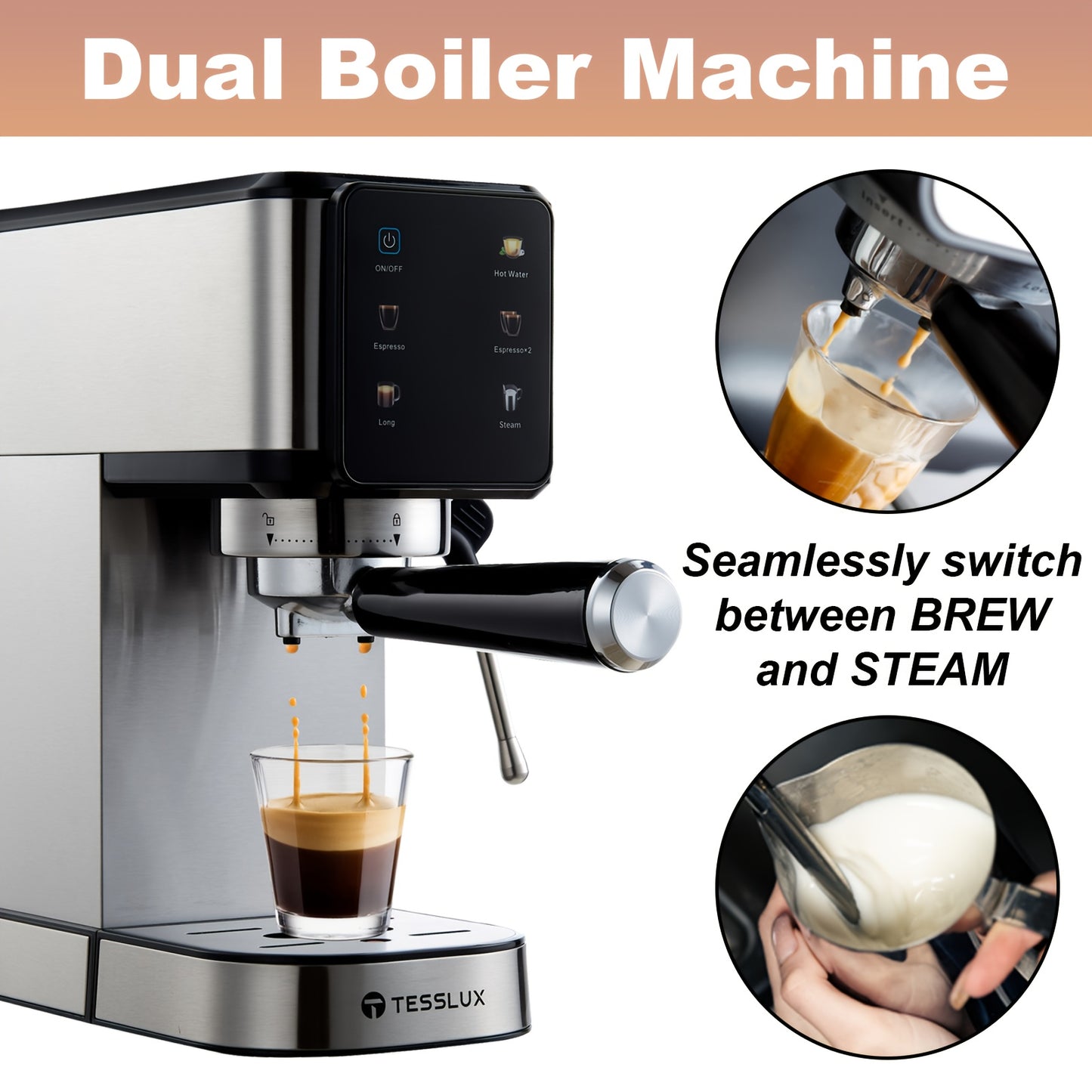Tesslux 20-Bar Dual Boiler Espresso Maker – Café Quality at Home