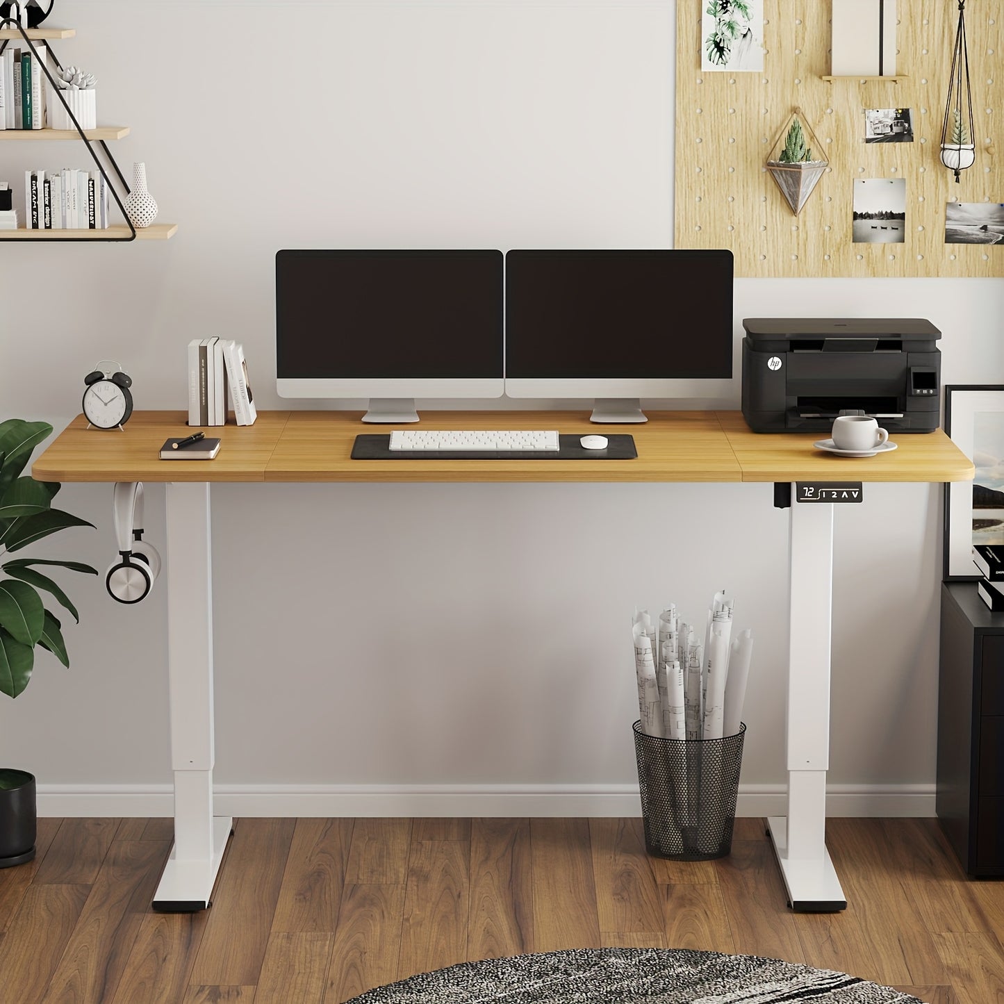 Adjustable Electric Standing Desk | Sit-Stand Office Desk with Memory Height, Metal Frame & Hook – Home, Study, Gaming