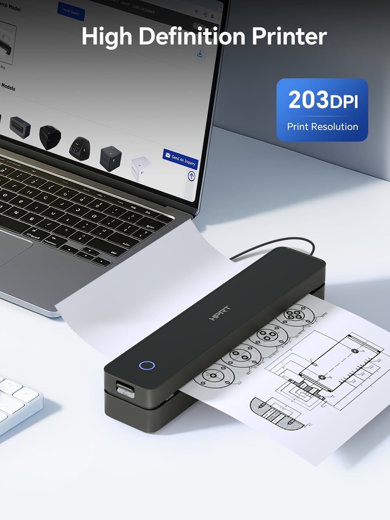 HPRT Portable Wireless Thermal Printer 203DPI USB Rechargeable A4/Letter