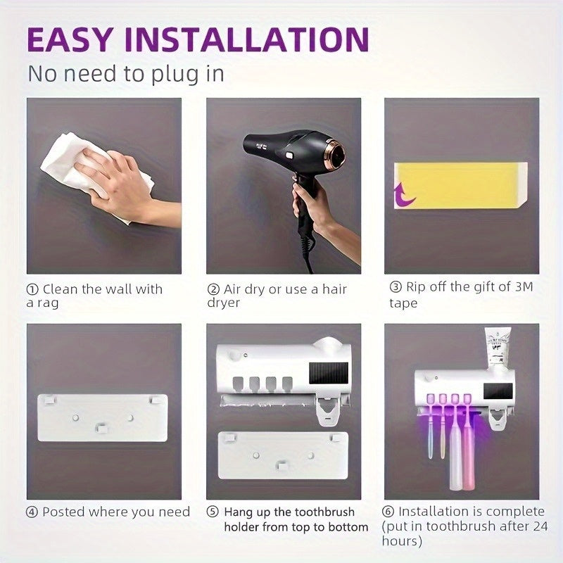 Toothpaste Dispenser & Toothbrush Holder, Wall-Mounted, Hygienic Auto Sensor