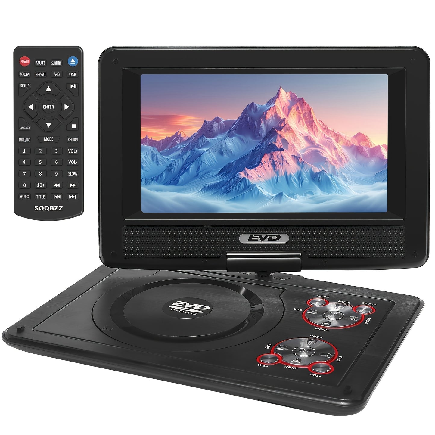 11.5" Portable DVD Player, 9.5" Swivel Screen, 5Hr Battery, Car/Home, CD/DVD/USB/SD, Region Free – Black