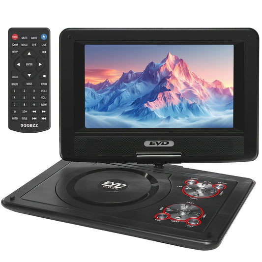 11.5" Portable DVD Player, 9.5" Swivel Screen, 5Hr Battery, Car/Home, CD/DVD/USB/SD, Region Free – Black