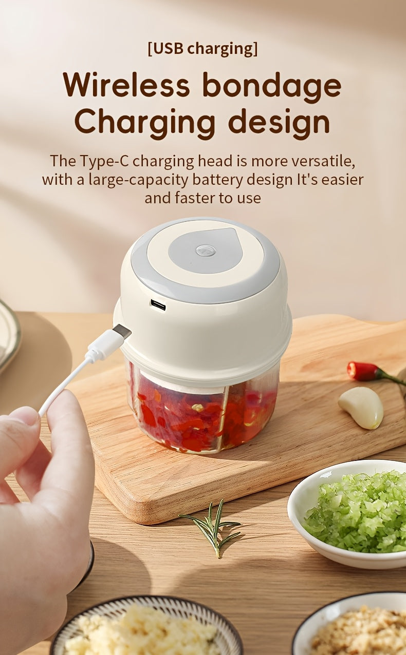 Electric Mini Garlic Chopper, Portable Food Processor, 8.45oz, Veggie & Meat Mincer