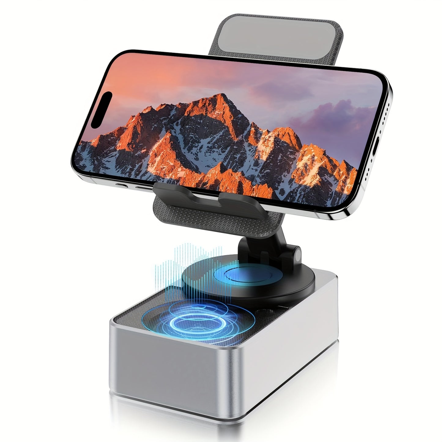 Portable 5-in-1 Wireless Speaker with Phone Holder, 1500mAh, Stereo Sound, Adjustable USB Desktop Stand