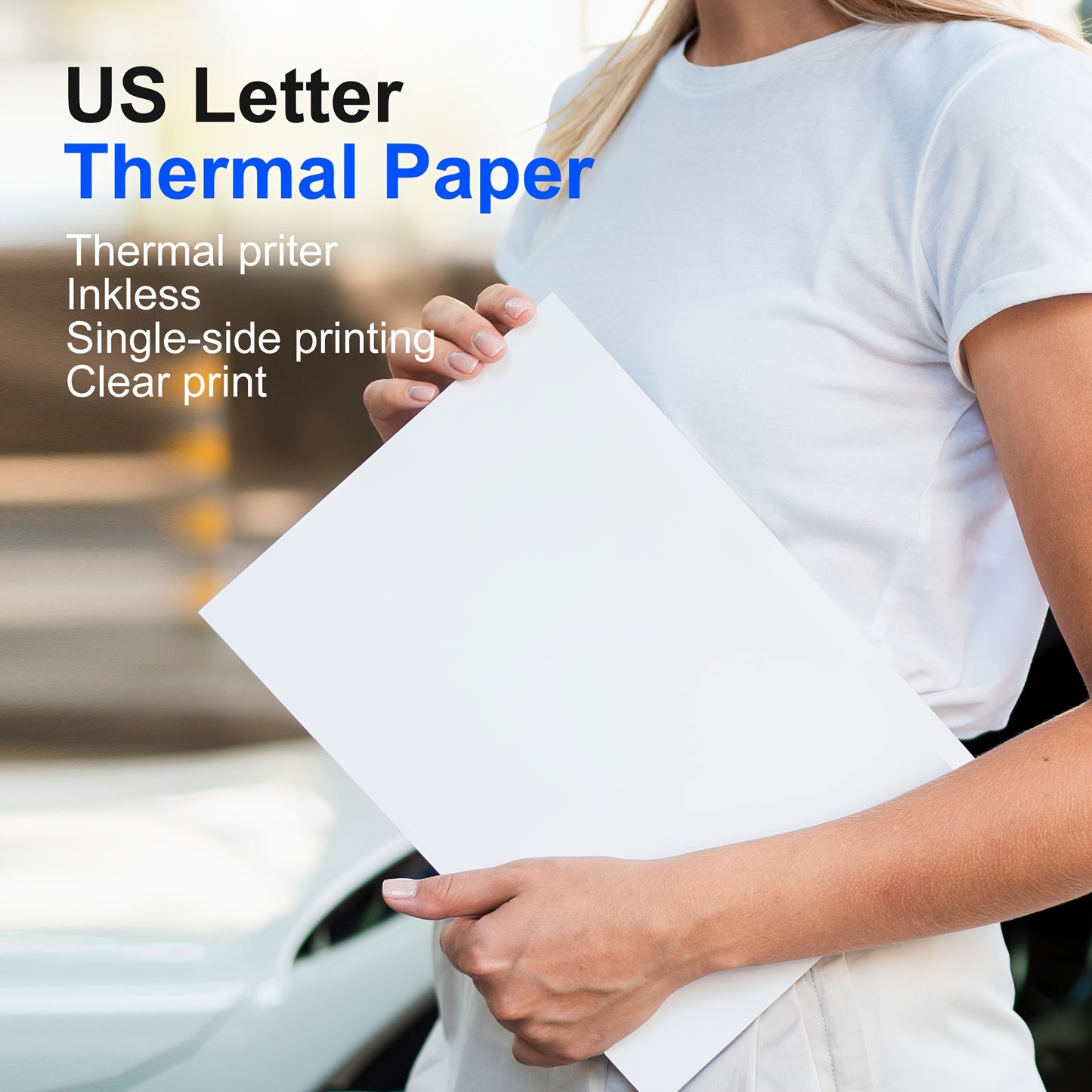 D810 Thermal Printer Paper 8.5x11" US Letter, 100/200 Sheets, White, Phomemo Compatible
