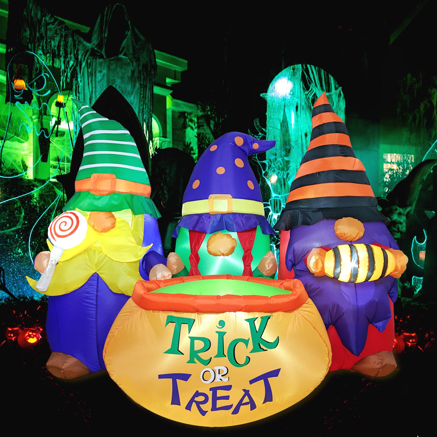 6ft Halloween Inflatable 3 Witches with Cauldron, LED Light Outdoor Decor