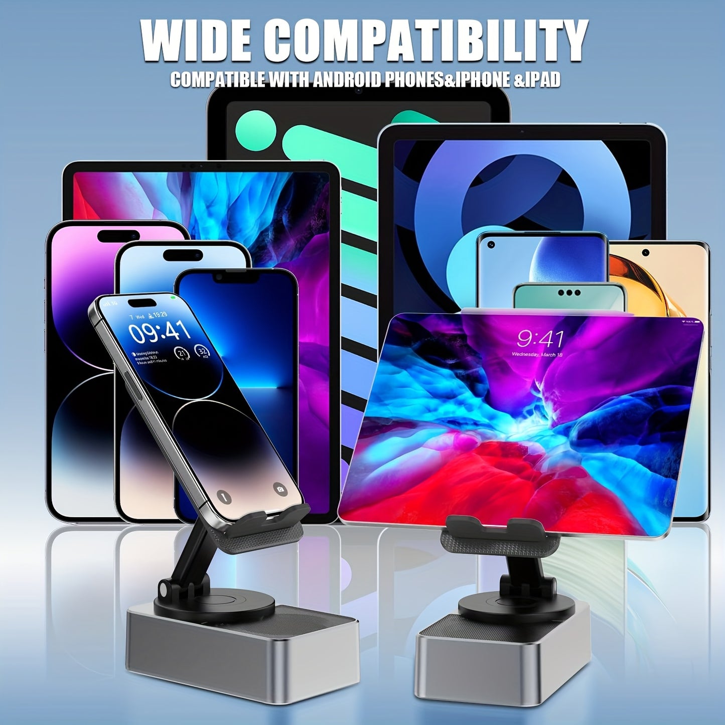 Portable 5-in-1 Wireless Speaker with Phone Holder, 1500mAh, Stereo Sound, Adjustable USB Desktop Stand