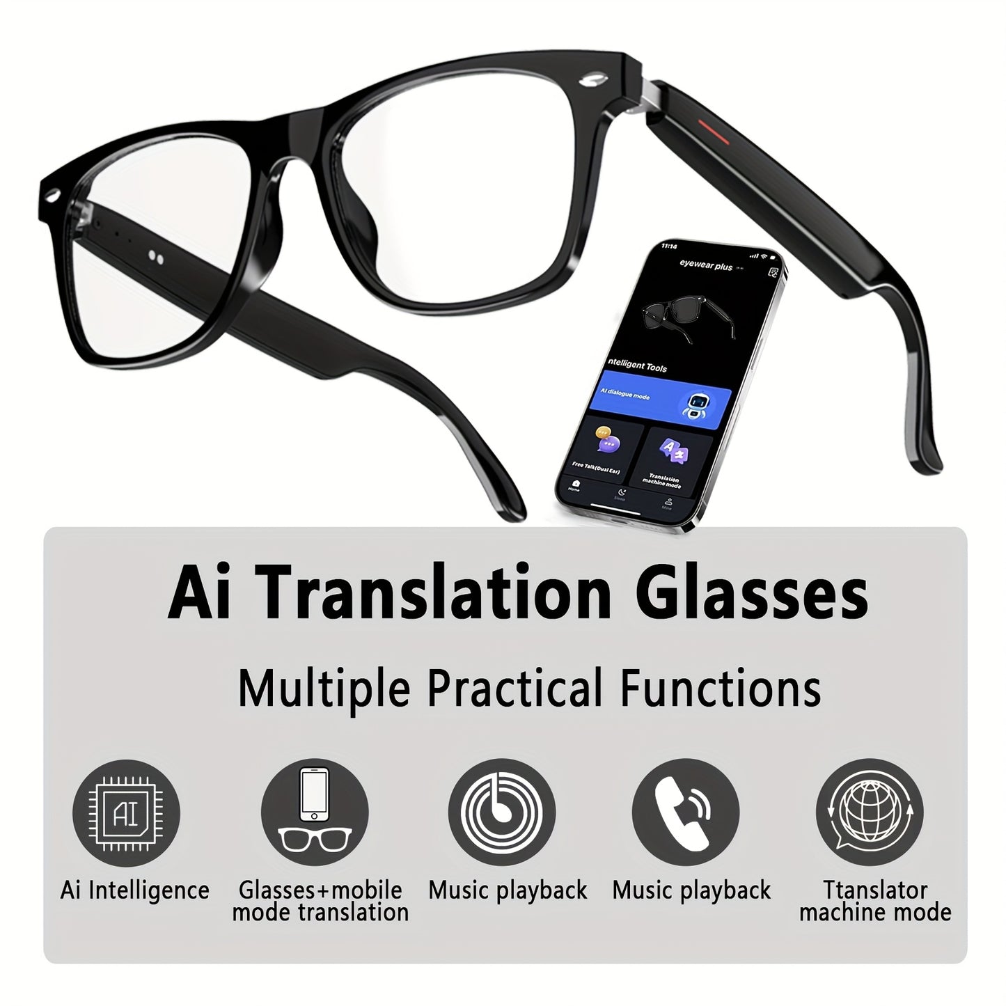 AI Smart Glasses – Handsfree Translation & Calls, Stylish Eyewear Gift for Travel