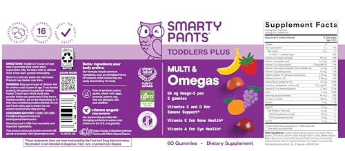 SmartyPants Toddler Multivitamin – Omega-3 + Essential Nutrients Gummies (60 ct)