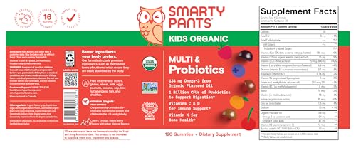 SmartyPants Kids Gummies – Organic Daily Nutrients with Omega 3 & Probiotics (120 ct)