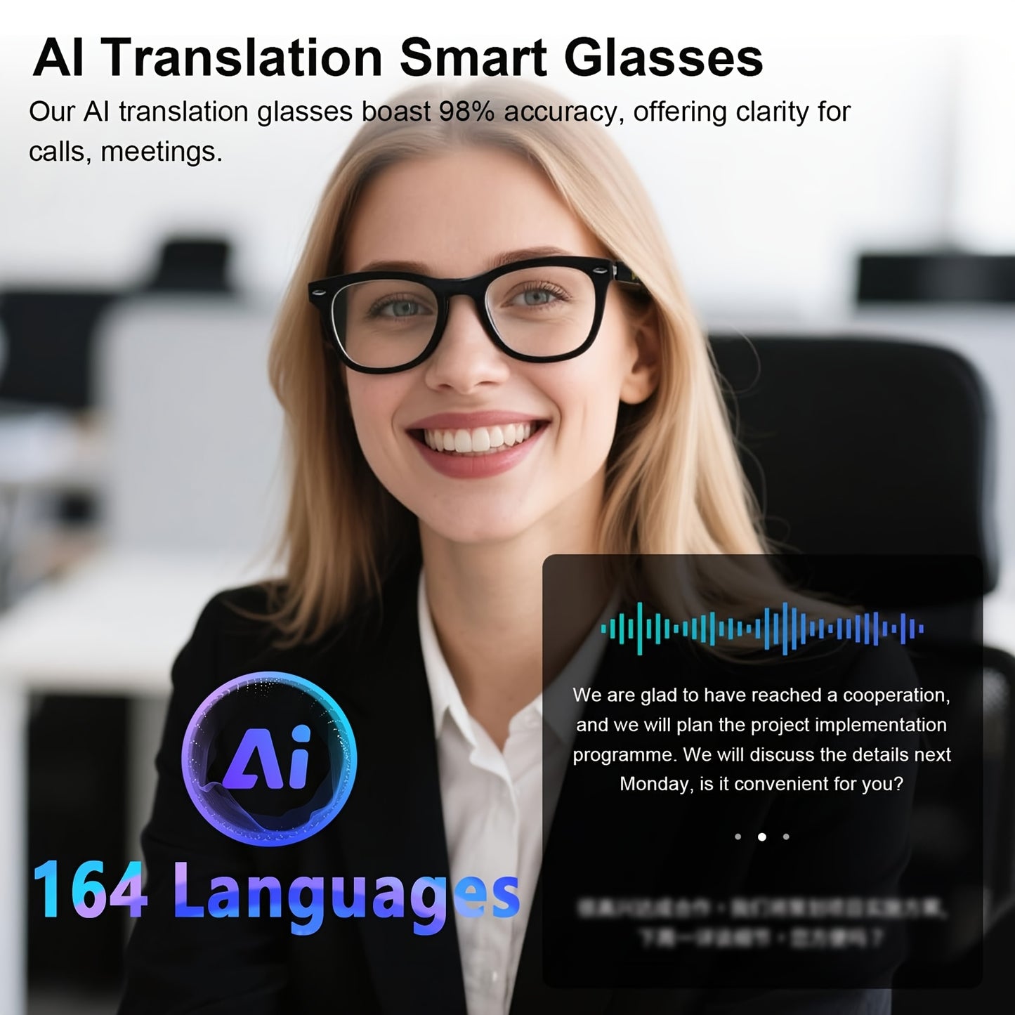 AI Smart Glasses – Handsfree Translation & Calls, Stylish Eyewear Gift for Travel