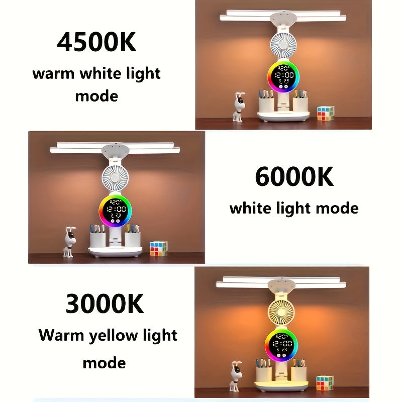 Smart Touch LED Desk Lamp – Dual Head, Dimmable, USB Powered with Fan & Night Light, Eye Protection for Home, Office & Dorm Study