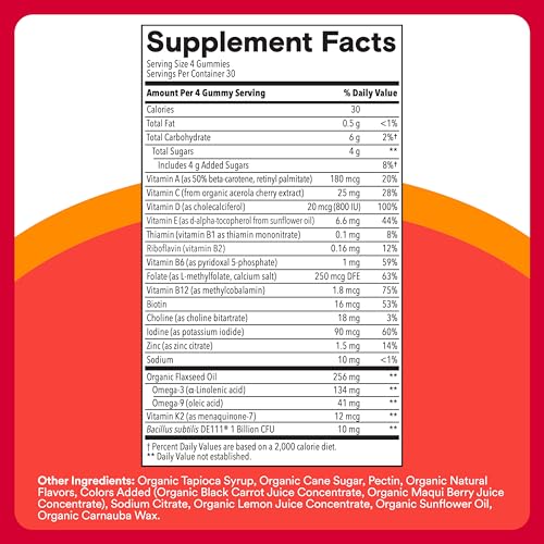 SmartyPants Kids Gummies – Organic Daily Nutrients with Omega 3 & Probiotics (120 ct)