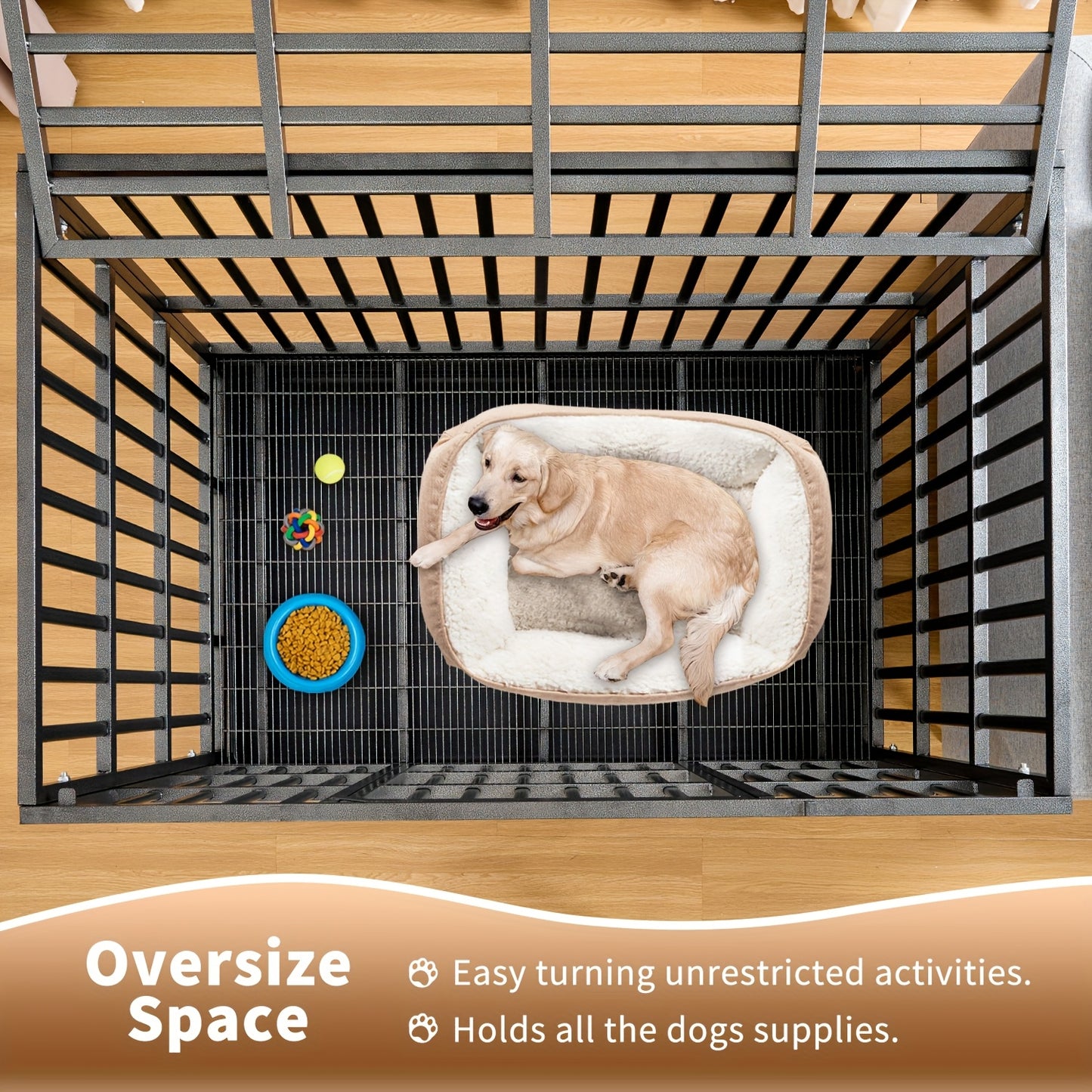 48" XXL Heavy-Duty Dog Crate Escape-Proof Double Door w/ Wheels & Tray