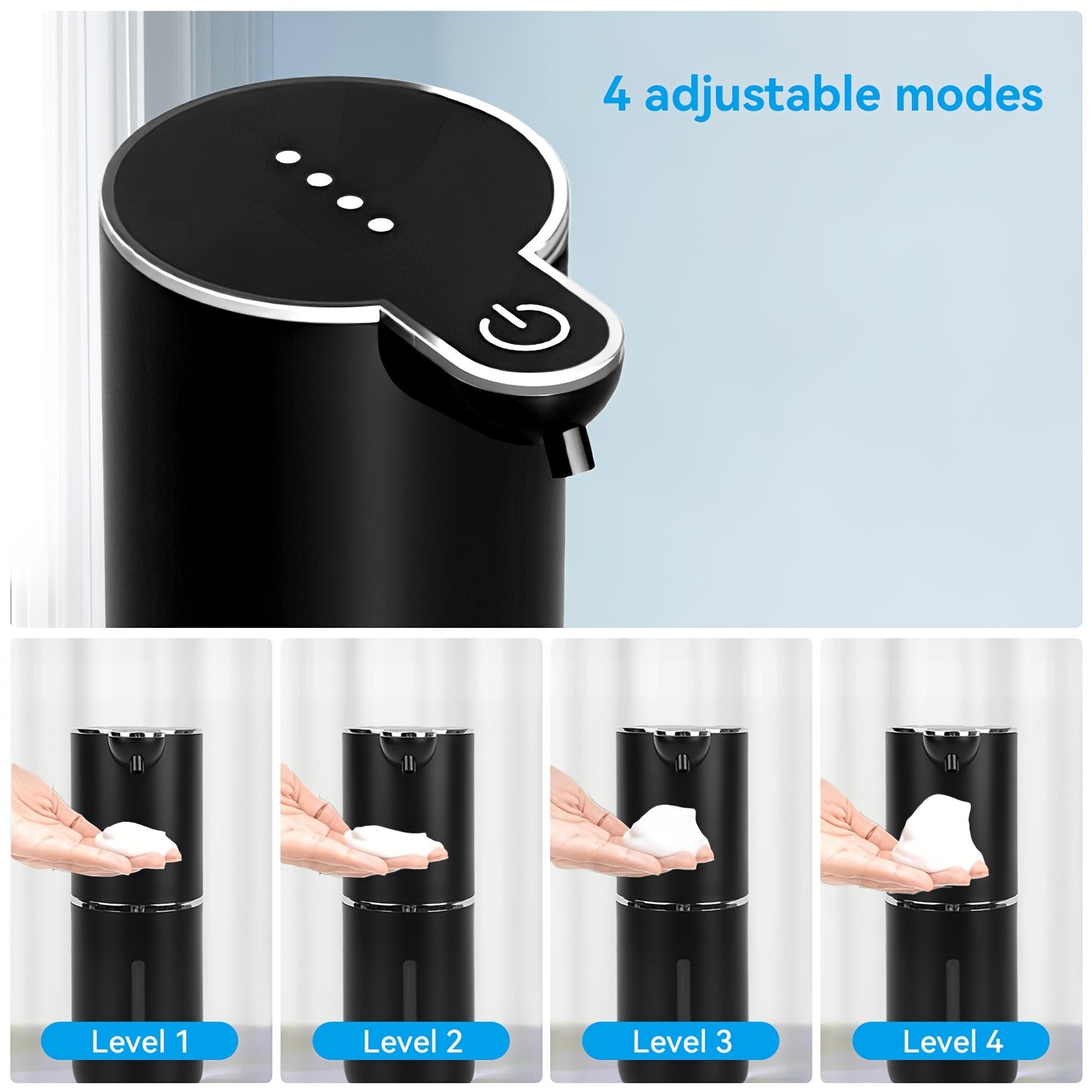 Automatic Touchless Foaming Soap Dispenser – 13.5oz, USB Rechargeable, 4-Level Adjustable