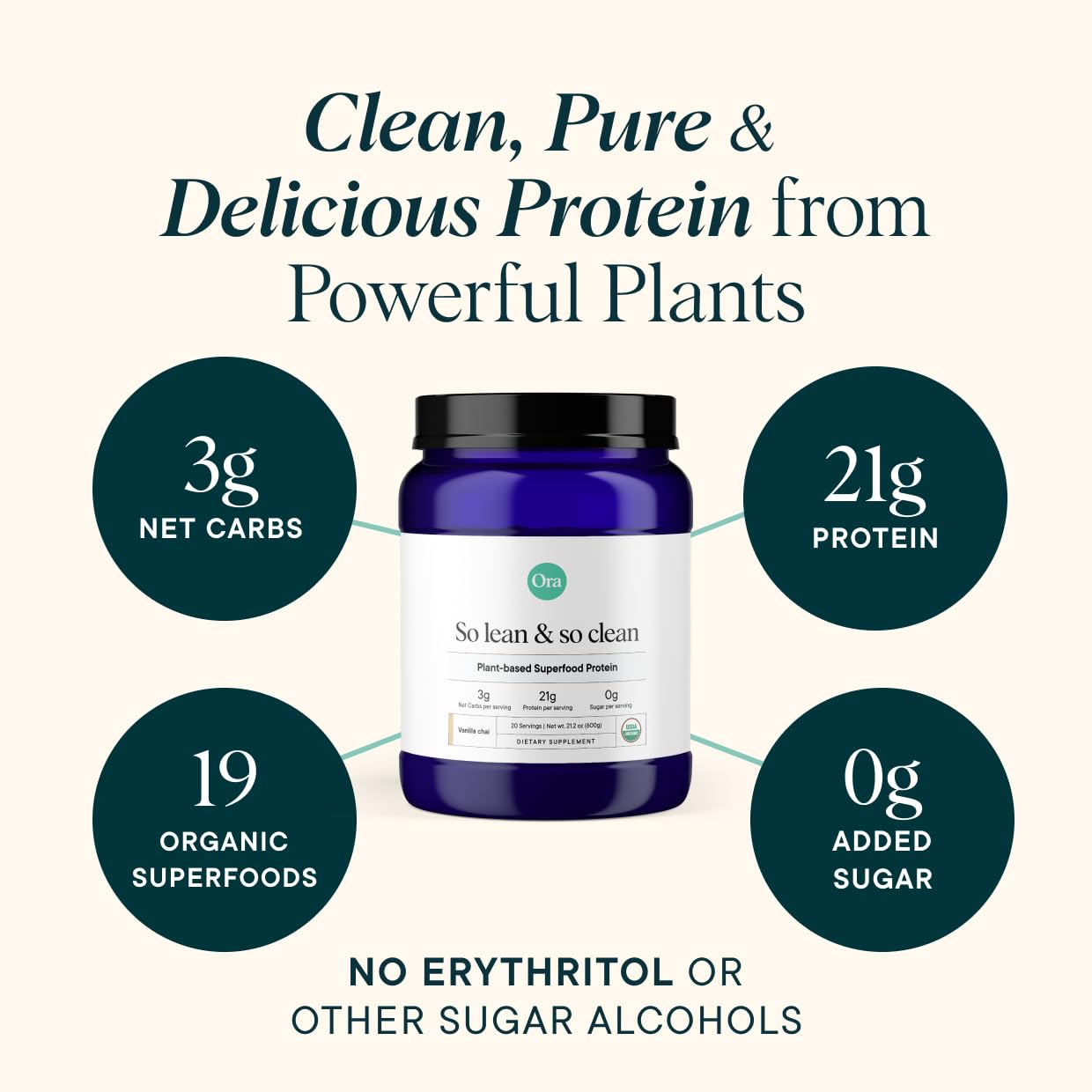 Ora Organic Vegan Protein – 21g Plant-Based Vanilla Chai (Keto & Dairy-Free)
