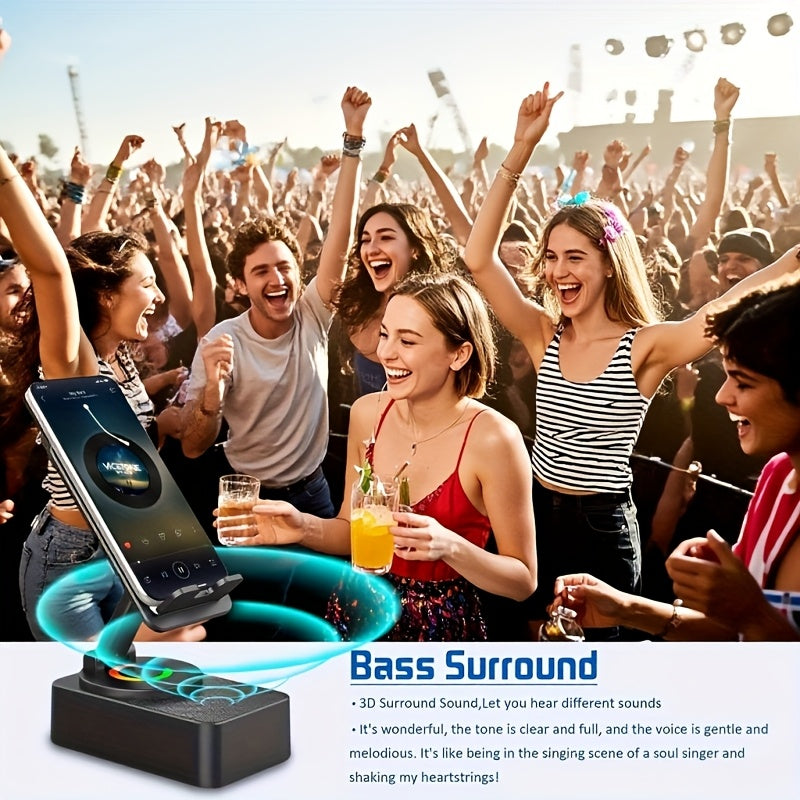 Portable 5-in-1 Wireless Speaker with Phone Holder, 1500mAh, Stereo Sound, Adjustable USB Desktop Stand