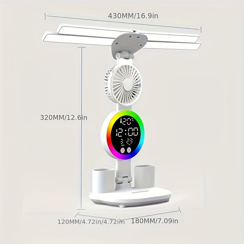 Smart Touch LED Desk Lamp – Dual Head, Dimmable, USB Powered with Fan & Night Light, Eye Protection for Home, Office & Dorm Study