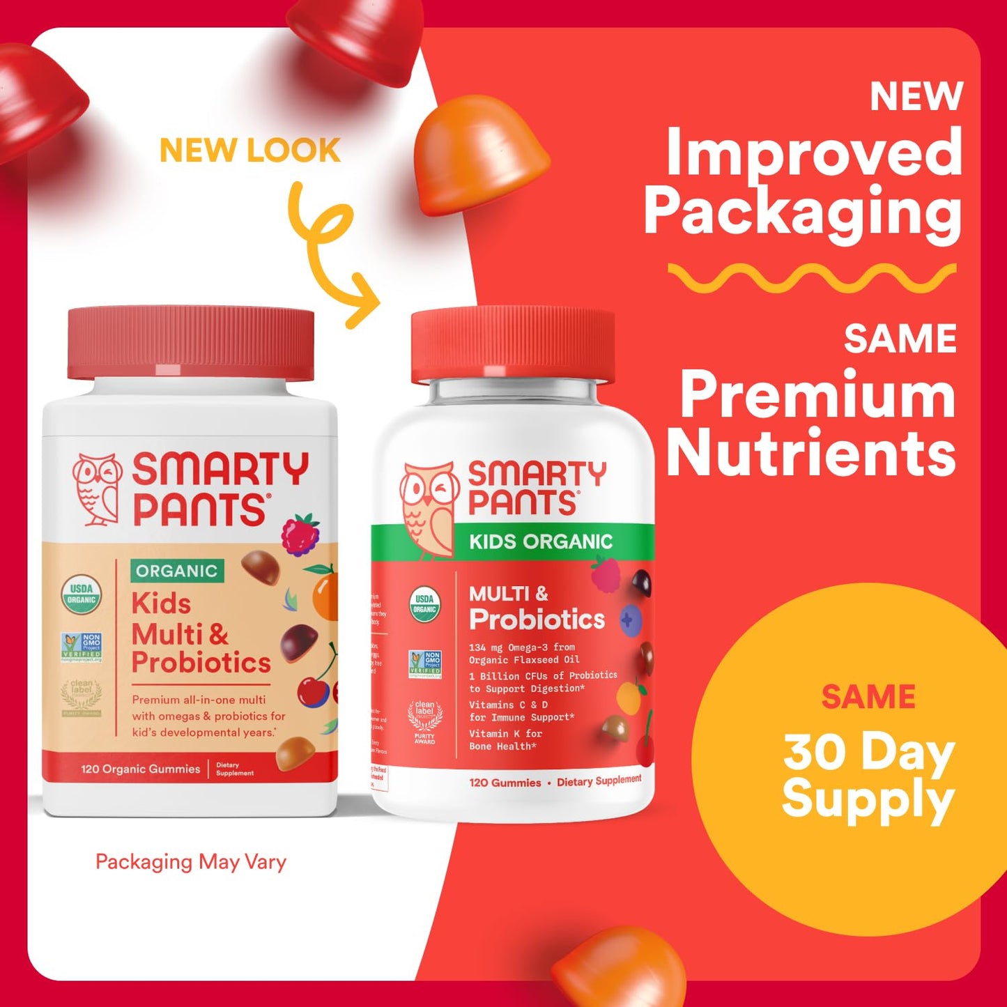 SmartyPants Kids Gummies – Organic Daily Nutrients with Omega 3 & Probiotics (120 ct)