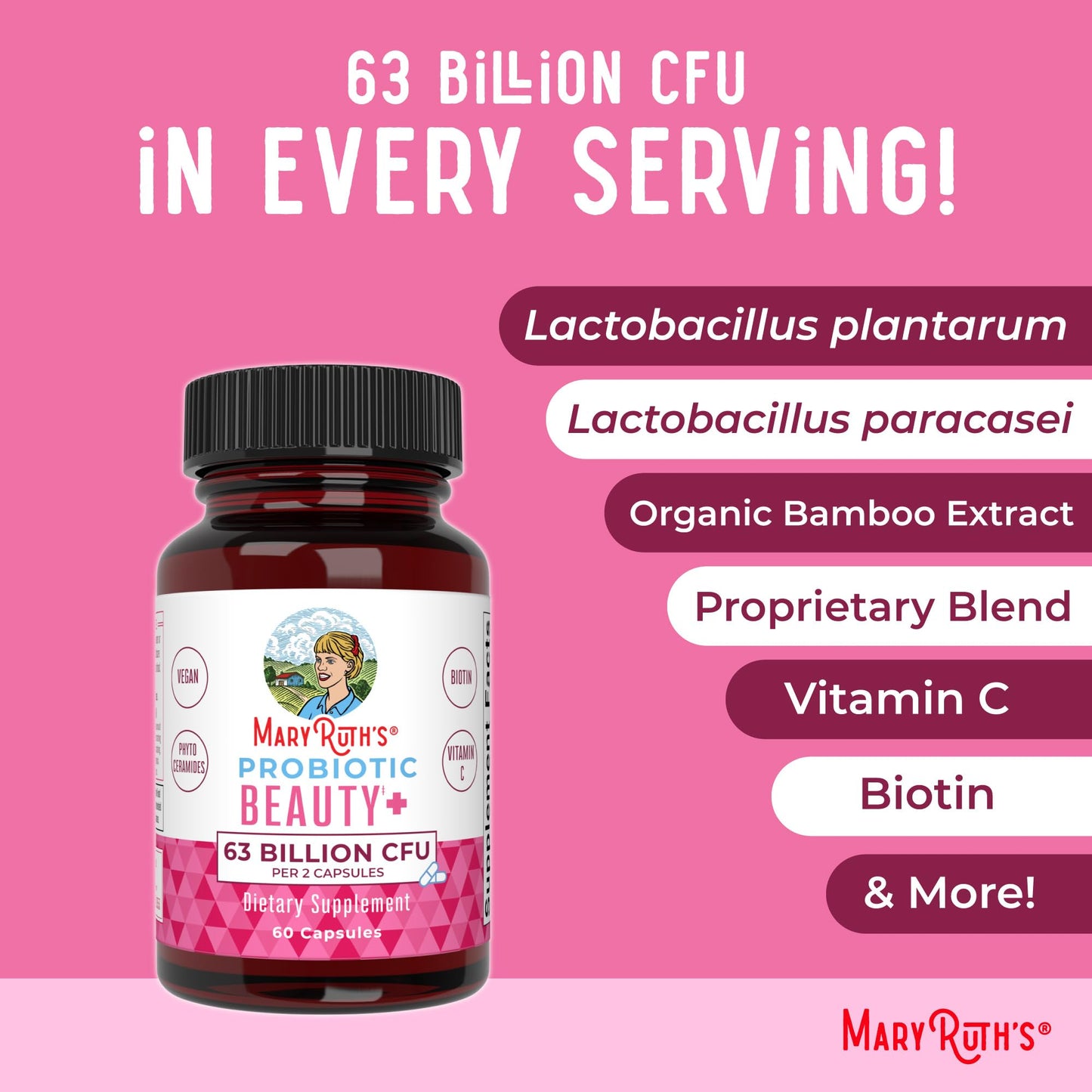 MaryRuth Probiotic Beauty – Gut & Skin Support with Biotin & Collagen Boost (60 ct)