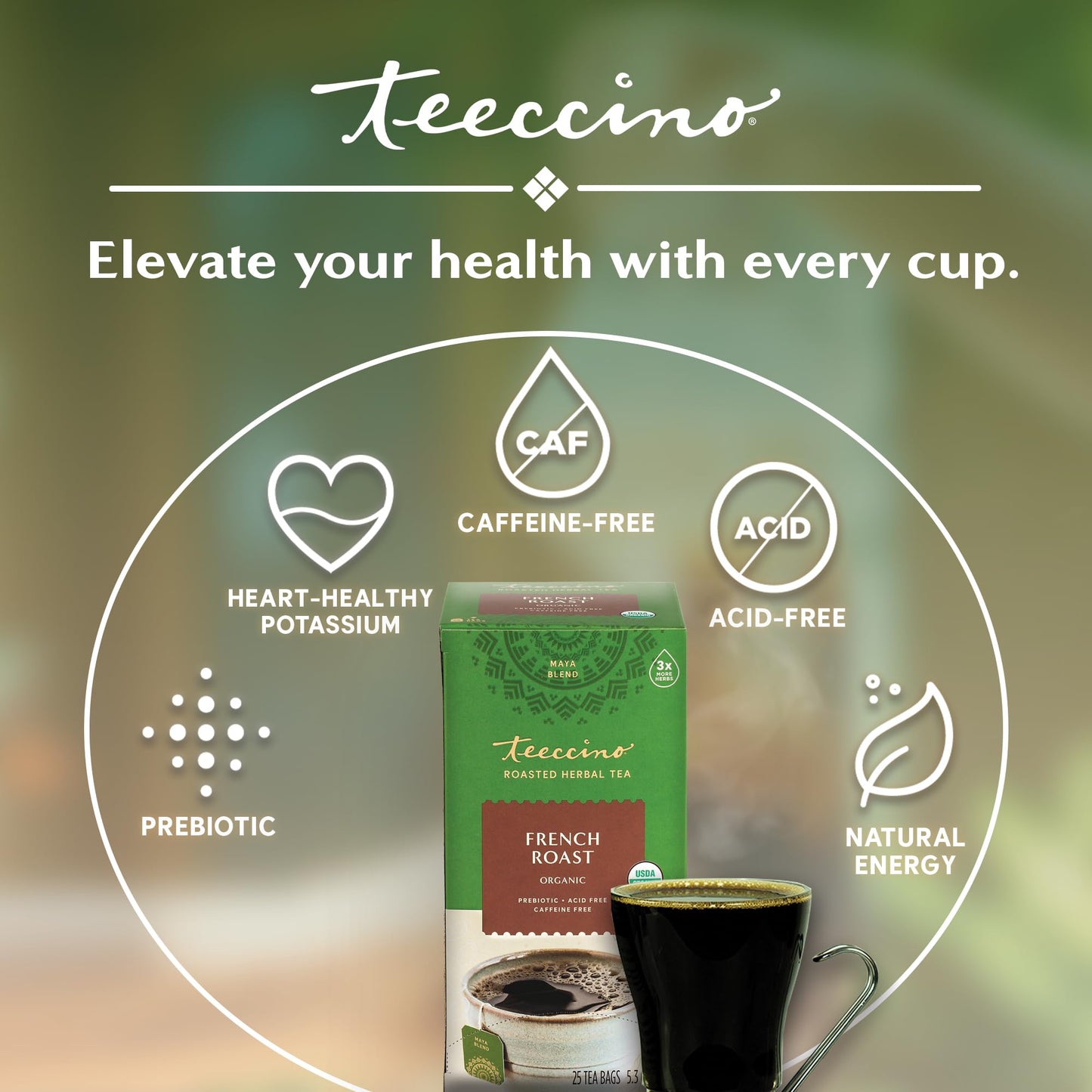 Teeccino French Roast – Caffeine-Free Coffee Alternative (25 Bags)