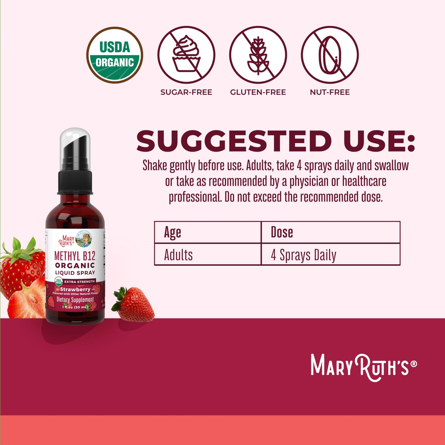 MaryRuth Vitamin B12 Spray – Organic Vegan Energy Support (1oz)