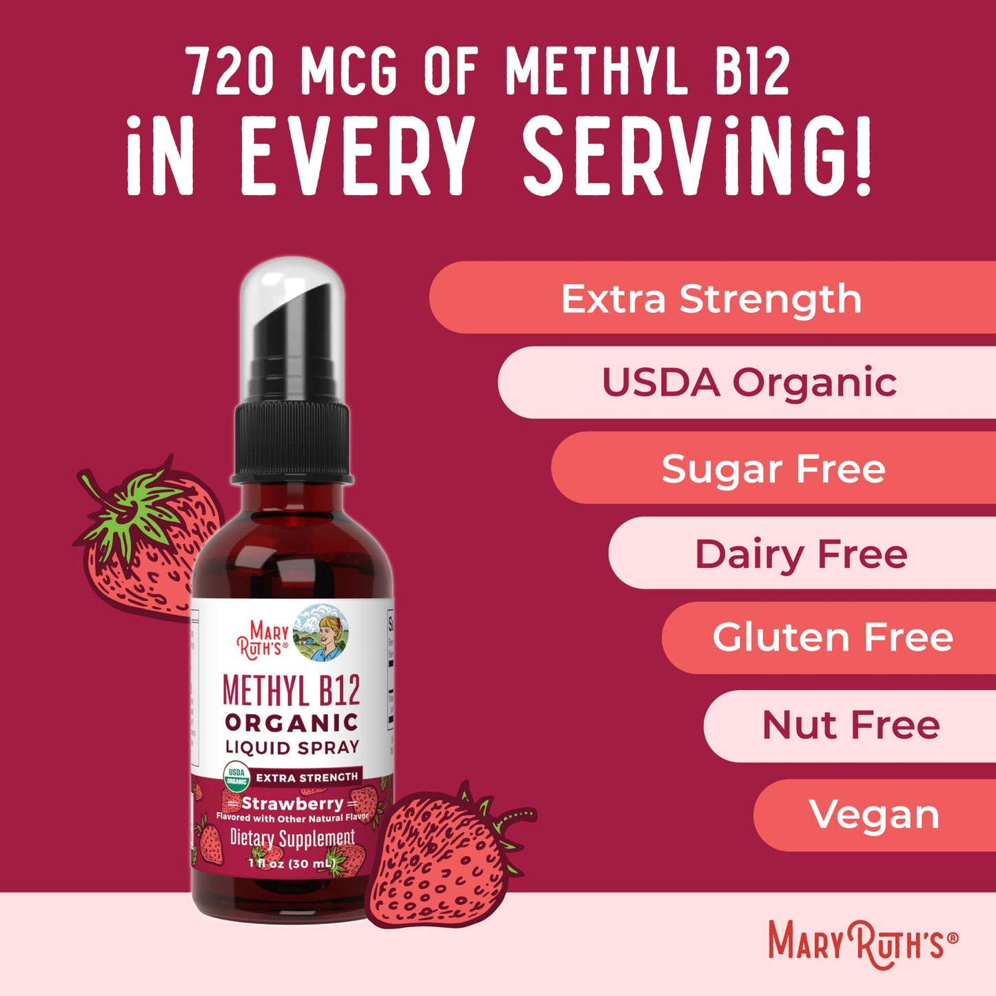 MaryRuth Vitamin B12 Spray – Organic Vegan Energy Support (1oz)