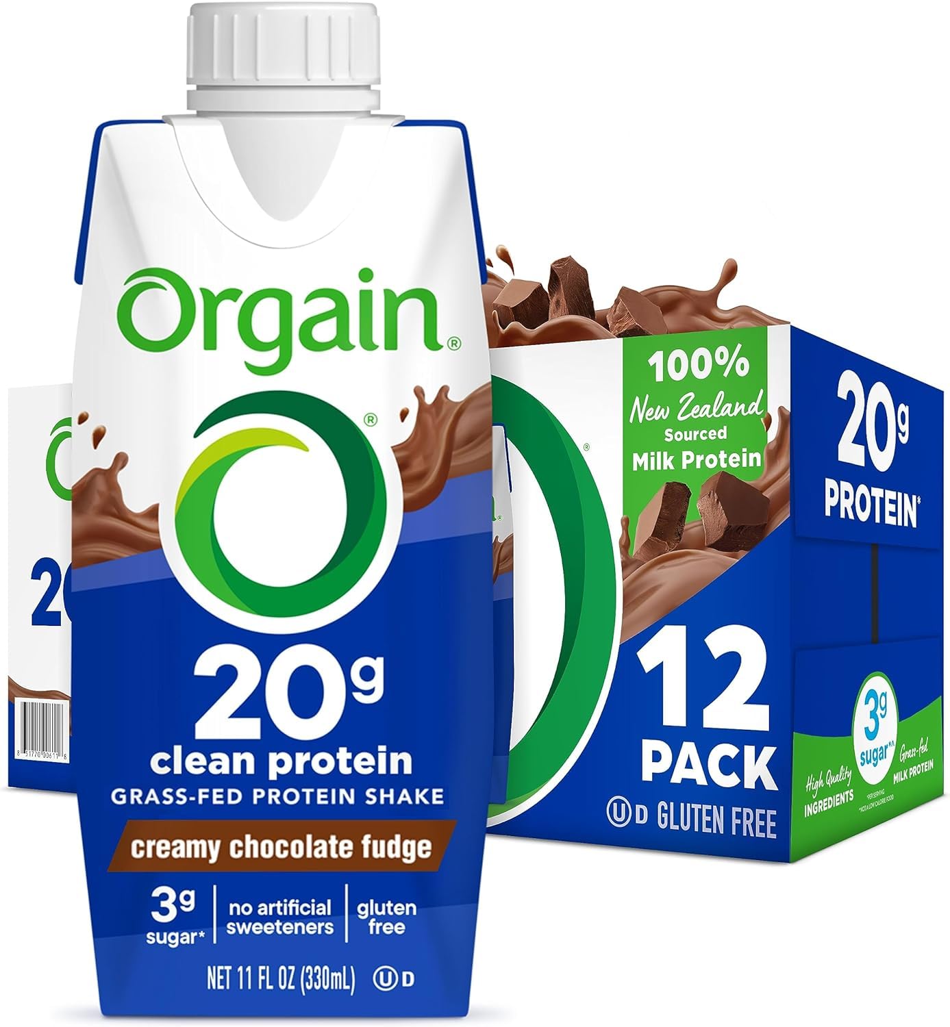Orgain Clean Protein Shake 20g – Grass-Fed Whey, Creamy Chocolate Fudge, 11oz, 12-Pack