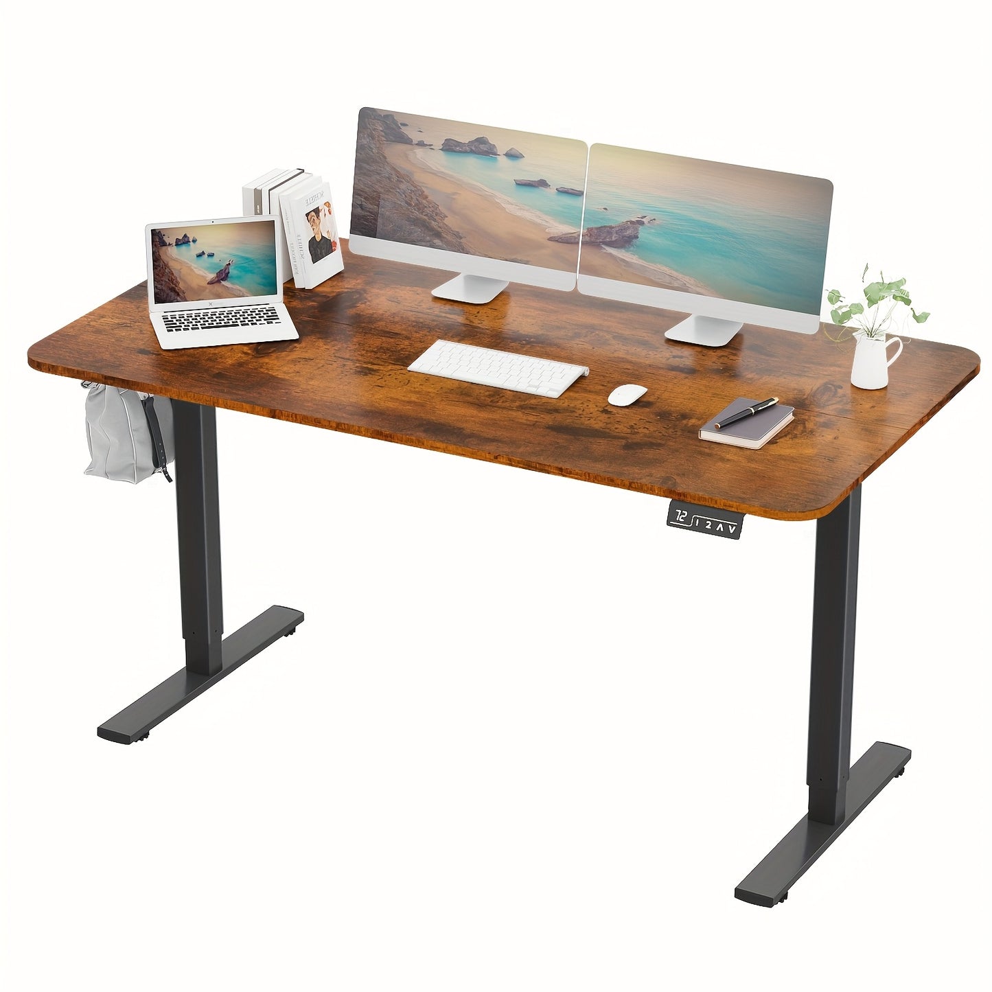 Adjustable Electric Standing Desk | Sit-Stand Office Desk with Memory Height, Metal Frame & Hook – Home, Study, Gaming