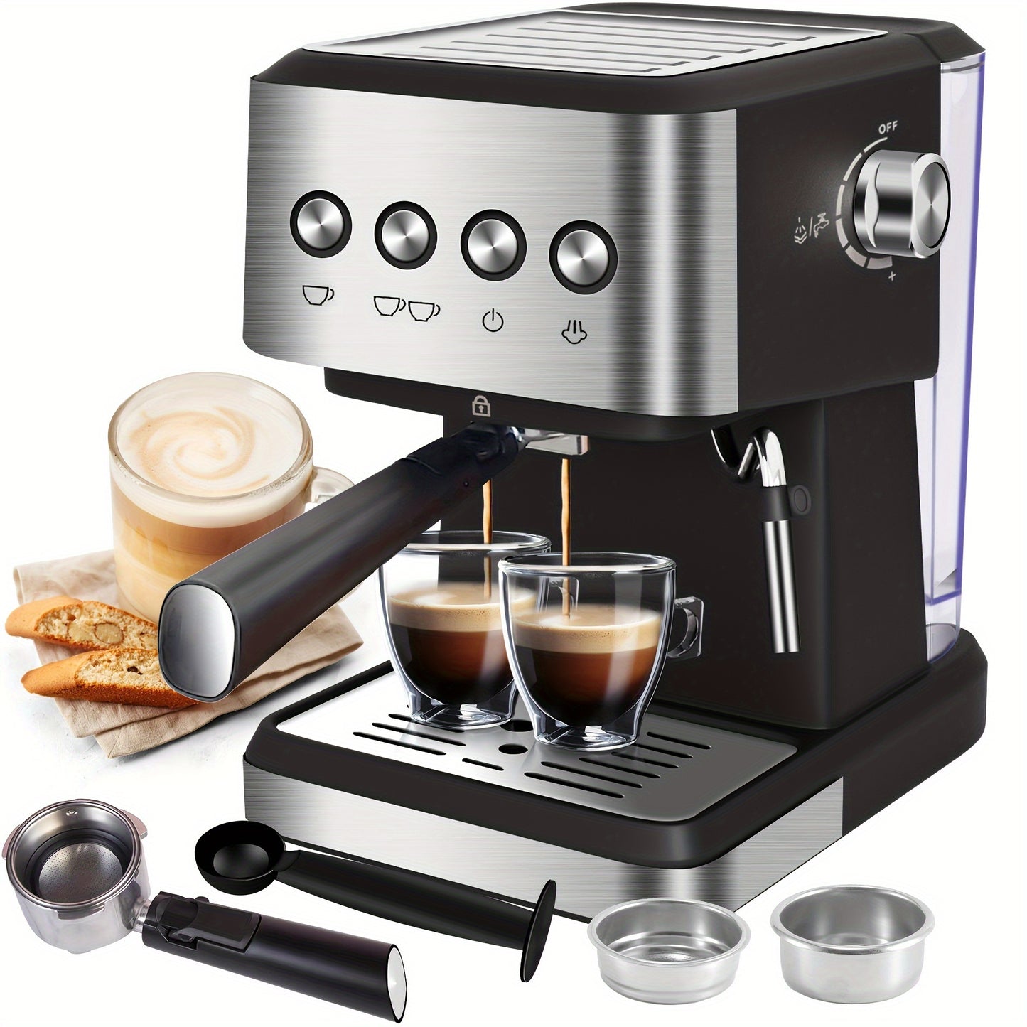 BLUEBOW Italian Fully Automatic Espresso Machine – 20 Bar, Stainless Steel, Milk Frother