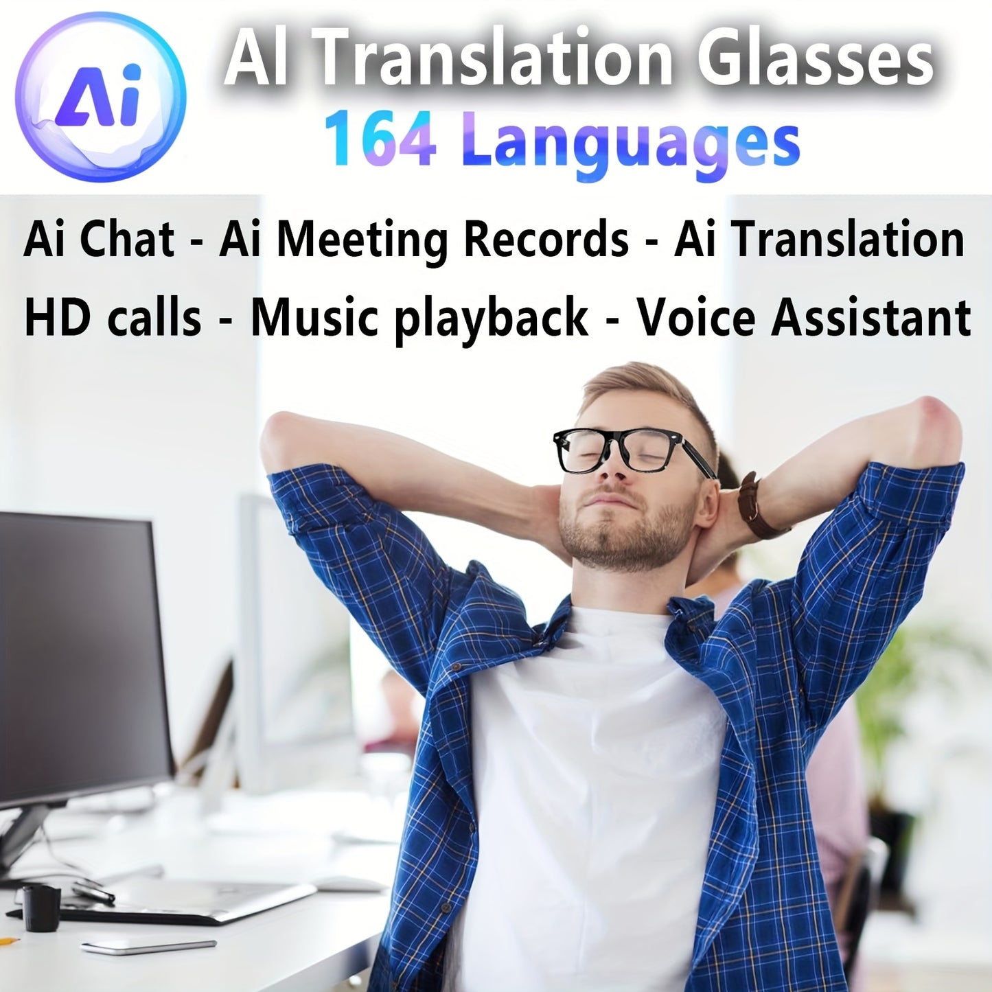 AI Smart Glasses – Handsfree Translation & Calls, Stylish Eyewear Gift for Travel