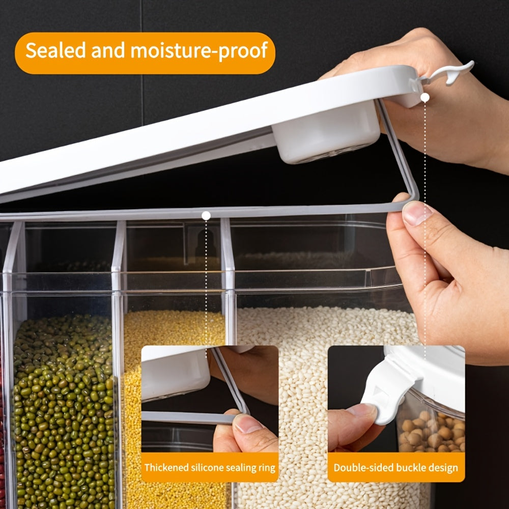 Large Airtight Rice Dispenser 5-Compartment Grain Storage Container Kitchen