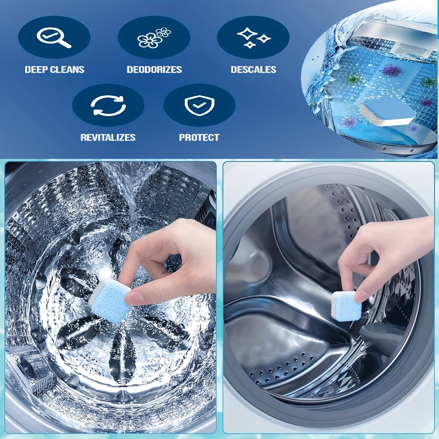 Washing Machine Cleaner Descaler Tablets for HE Front & Top Load Washer Deep Cleaning