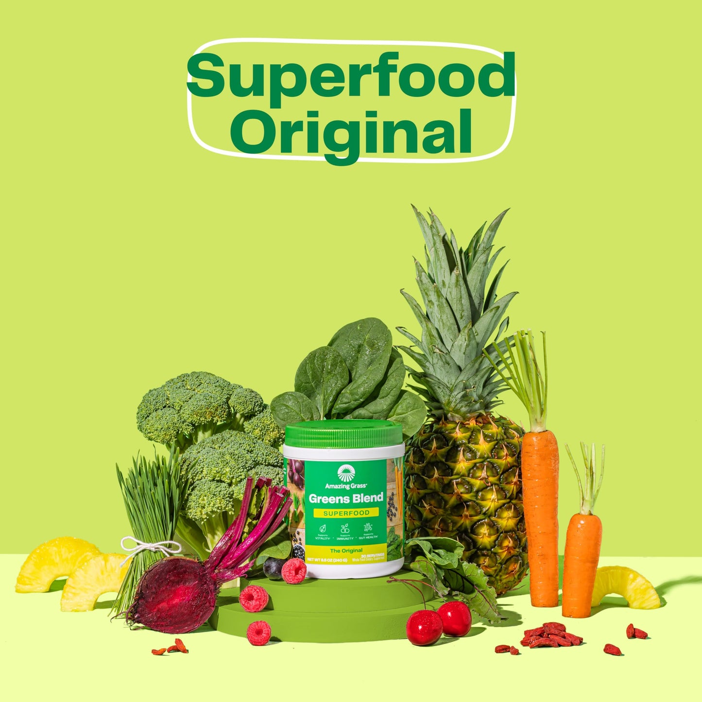 Daily Greens Powder by Amazing Grass – Spirulina, Chlorella & Beet Root Blend (30 ct)