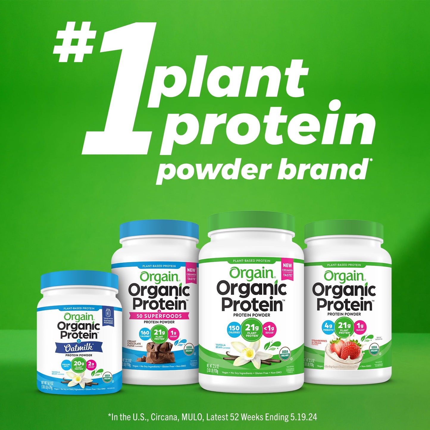 Orgain Organic Vegan Protein Powder Vanilla Bean 2.03lb – 21g Plant Protein