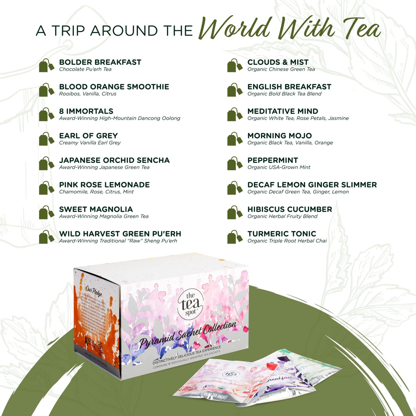 The Tea Spot – Loose Leaf Tea Sampler (Pyramid Sachets, 16 Count)