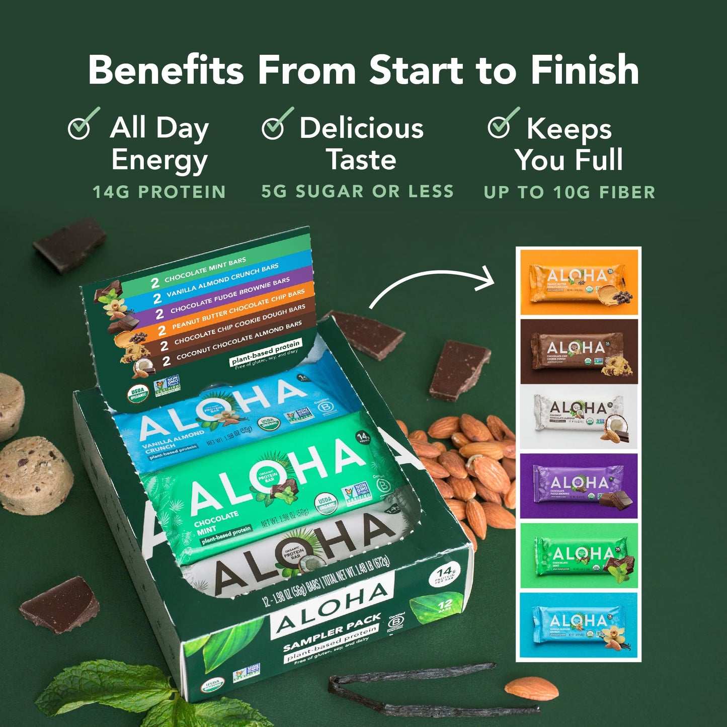 Aloha Organic Protein Bars – 6 Flavor Variety Pack (12 Count)