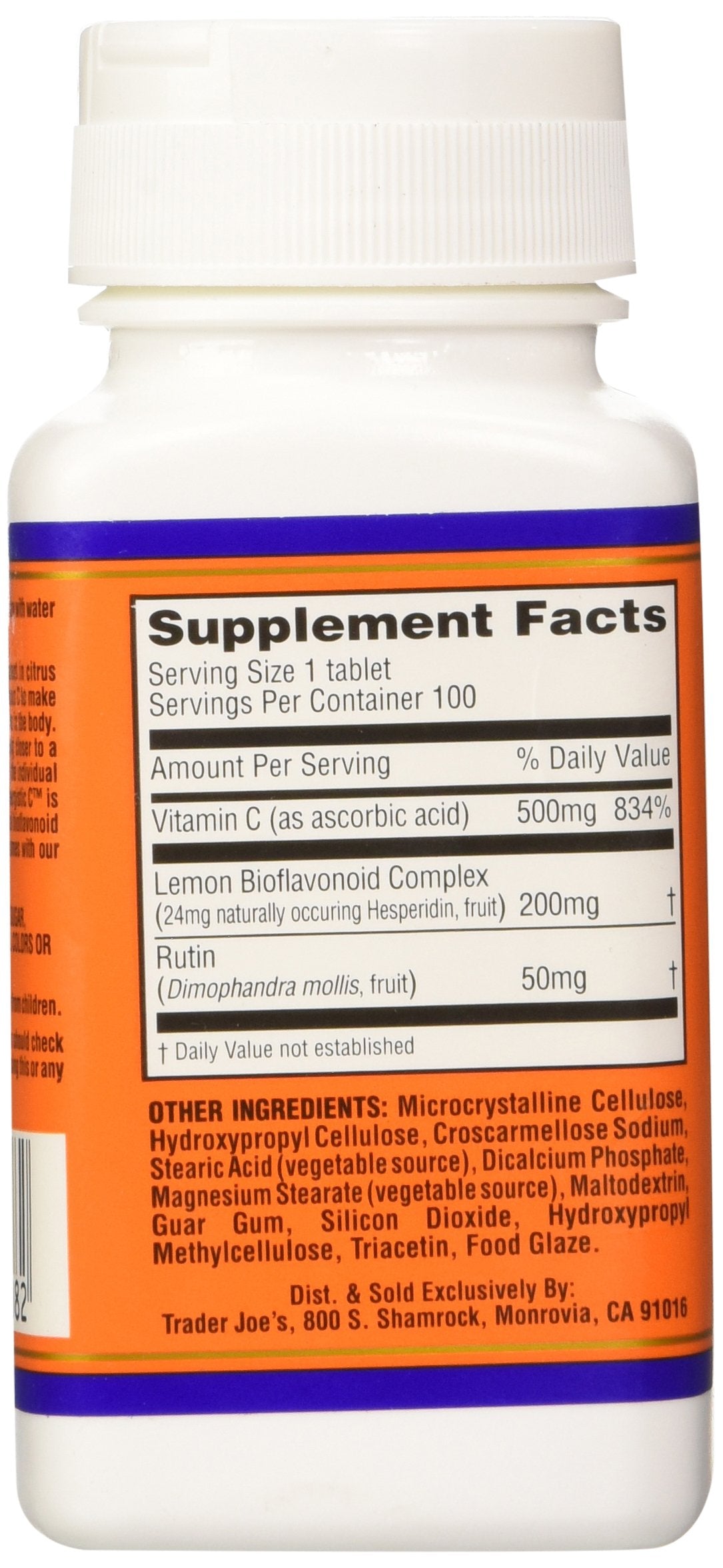 Trader Joe's Synergistic Vitamin C – 500mg with Lemon & Bioflavonoids (100 ct)