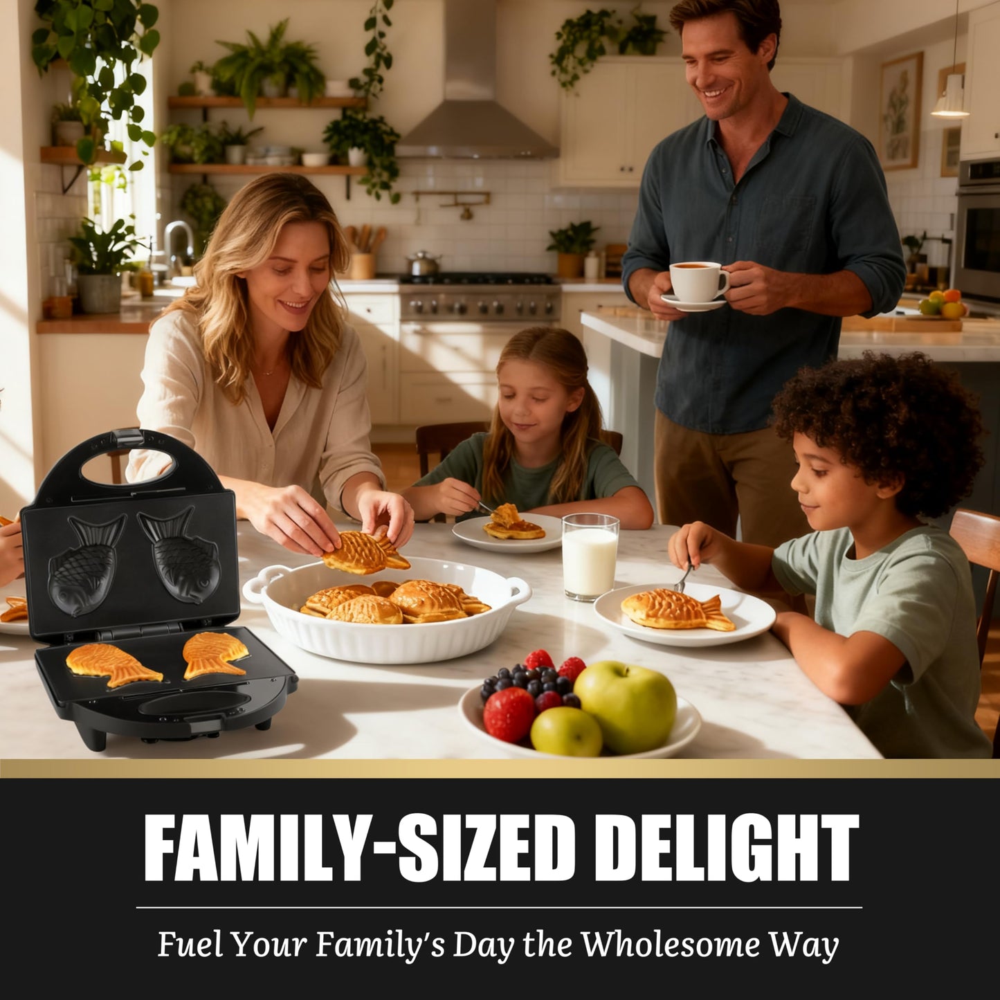 Electric Taiyaki Maker, Non-Stick Fish Shaped Waffle Iron Pan with Recipe