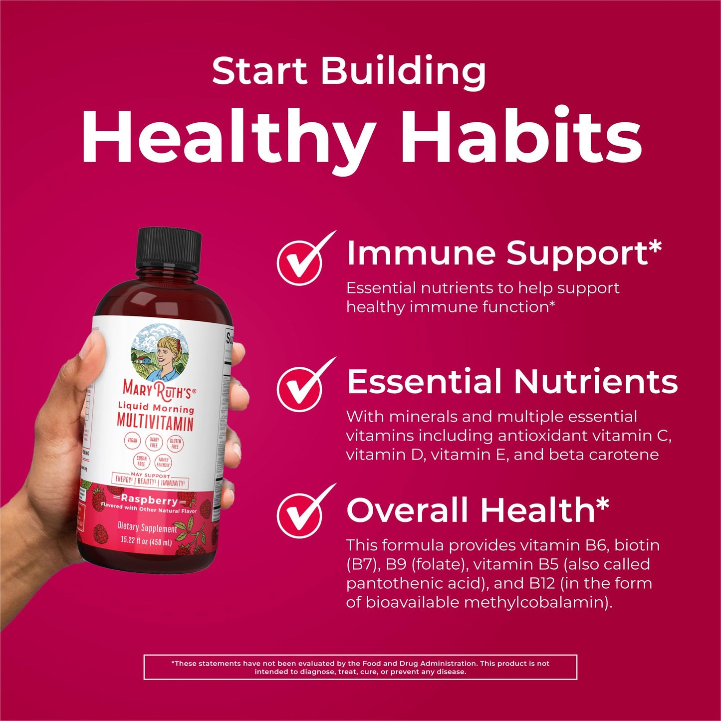 MaryRuth Morning Multivitamin – Liquid Raspberry Blend (15 Servings)